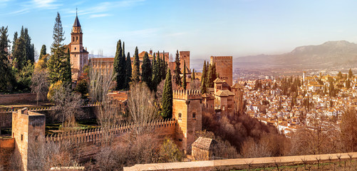 Panoramic View of Granada  Palace and fortress complex Alhambra - obrazy, fototapety, plakaty