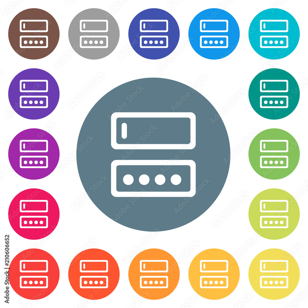 Poster entering login name and password flat white icons on round color backgrounds