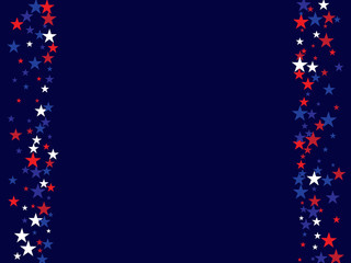 4th of July Independence Day American Stars Falling Confetti Vector Background. Red, Blue White Stars Border Patriotic Background. US, American Independence Day Banner, 4th of July Patriotic Bokeh.