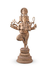 Lord Ganesha standing bronze statue on white background...