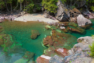 Glacier National Park. Turquoise river flowing towards Lake McDonald