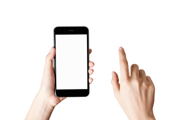 Hand holding smartphone blank screen on isolated.