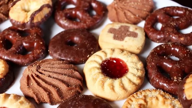 Biscuits cookies cookie sweet bickuit rotating pattern macro texture background backdrop footage video.