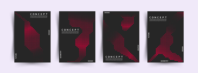 Halftone cover futuristic design. Pink color. Geometric posters collection layout. 