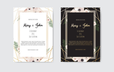 Golden Vector invitation with floral elements.