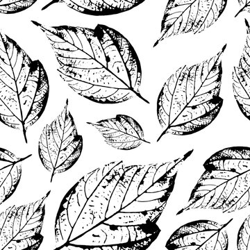 Beautiful seamless pattern of stamps of leaves from trees and flowers