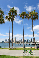 Skyline of San Diego, California with blue skies