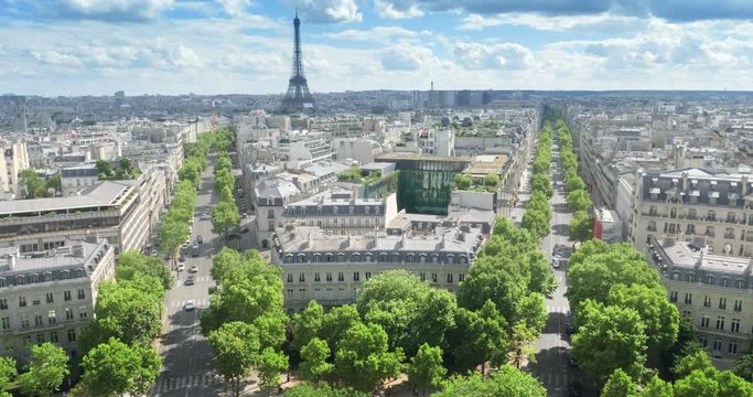 panoramic view of Paris, Champs Elysees and the Eiffel Tower