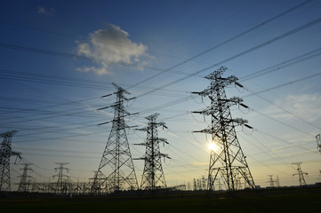 Fototapeta premium The power supply facilities of contour in the evening