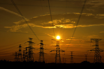 The power supply facilities of contour in the evening