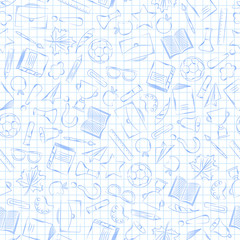 Back to school supplies on a sheet of exercise book