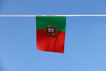 Mini fabric rail flag of Portugal, It is a rectangular bicolor with a field unevenly divided into...
