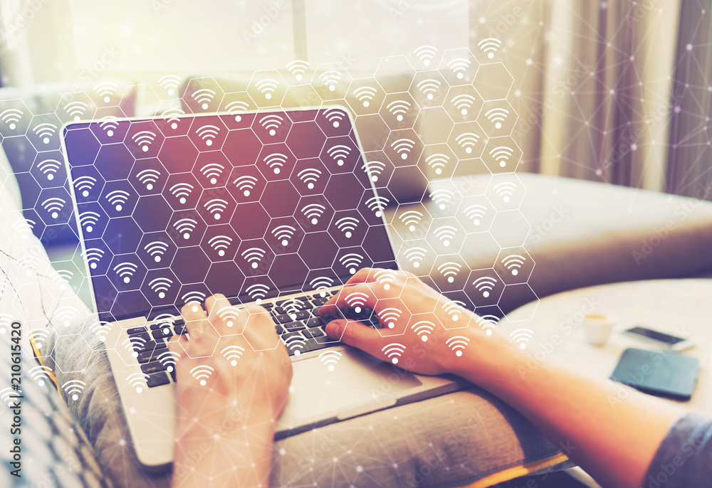 Poster wifi concept with person using a laptop computer