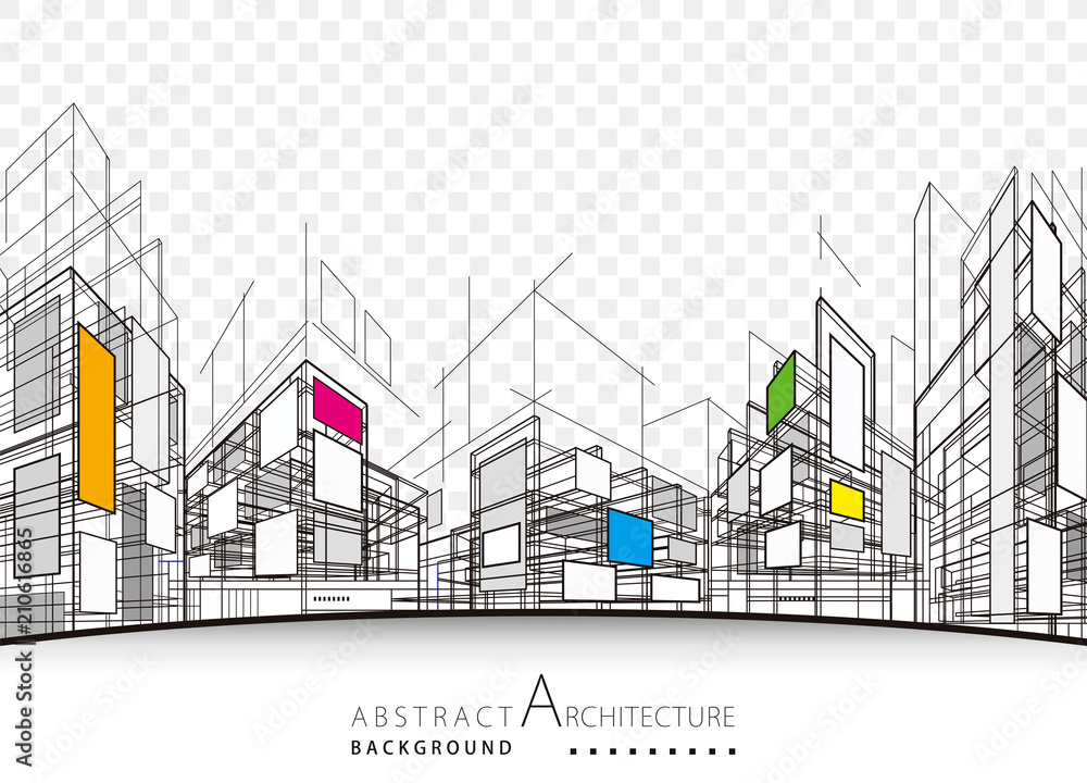 Poster Architecture building perspective lines, modern urban architecture abstract background. 