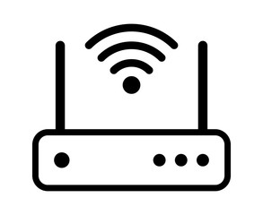 Internet service wireless router / modem with wifi signal line art vector icon for apps and websites - obrazy, fototapety, plakaty