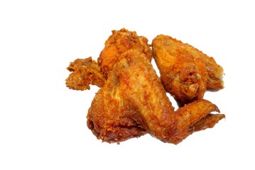 Top view fried chicken wings drumstick isolated on white background. Space for text in template. 