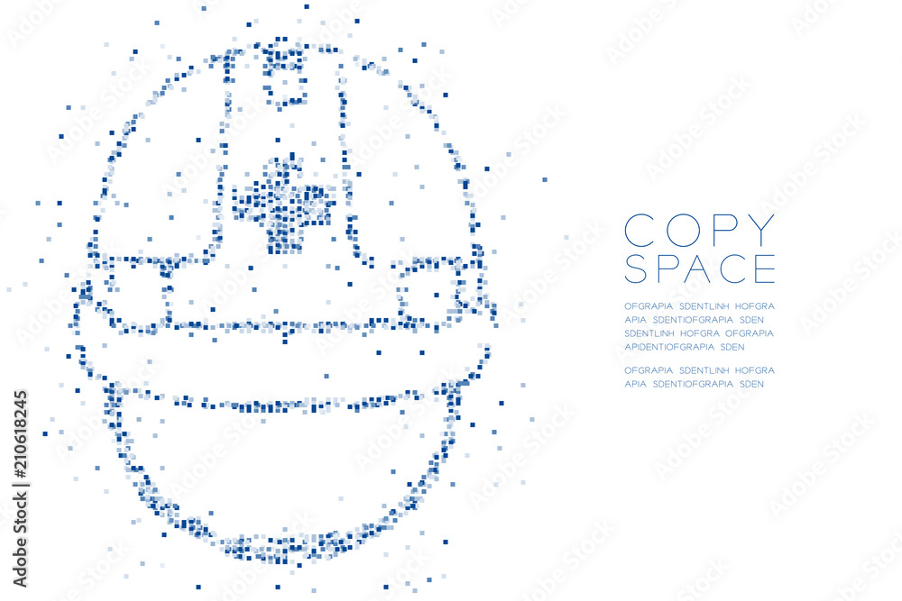 Poster abstract geometric square box pixel pattern helmet construction shape, safety first concept design b