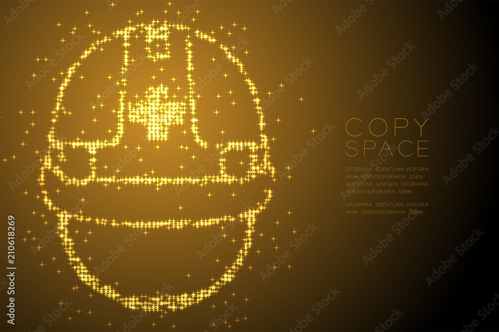 Aufkleber abstract shiny bokeh star pattern helmet construction shape, safety first concept design gold color 