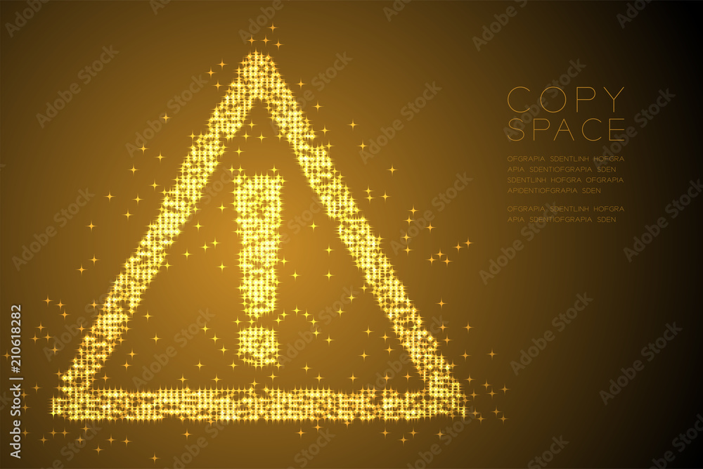 Aufkleber abstract shiny bokeh star pattern attention sign triangle shape, safety first concept design gold co