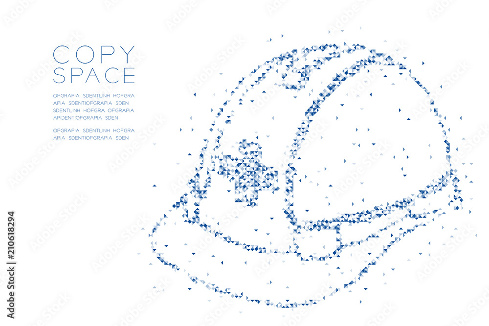 Poster abstract geometric low polygon square box pixel and triangle pattern helmet construction shape, safe