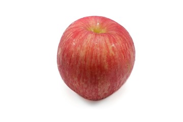 Top view of drops with  red apple  isolated on white background.