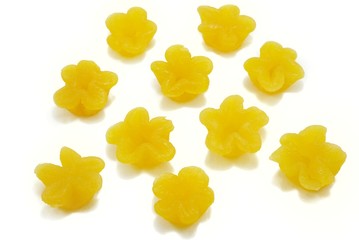 Thai dessert style, Top view of Thong Yip isolated on white background,  (trouxas das Caldas) 