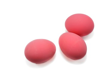 Top view of pink eggs  isolated on white background. Copy space, preserved