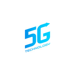 Obraz premium 5G label design template. Blue vector icon of 5th generation wireless internet network connection. Information technology logo.