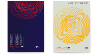 Set of posters with simple shape in bauhaus style. Cover design with modern geometric minimalistic art. Modern digital art with halftone patterns. Memphis and hipster style graphic