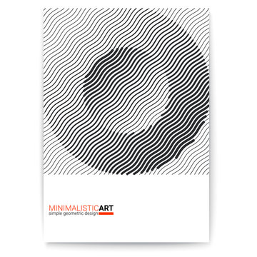 Cover design with modern geometric minimalistic art. Poster with simple black and white shape in bauhaus style. Modern digital art with halftone patterns, vector illustration