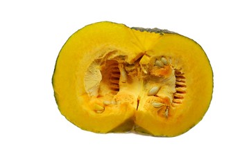 Top view of pumpkin isolated on white background. (Cucurbita,Cucurbitaceae)