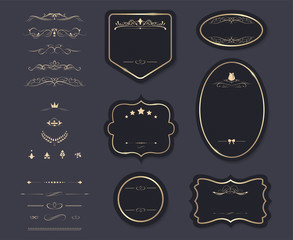 Vintage element banner label and decoration. Gold badge victorian design.