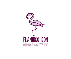 Pink flamingo hand drawn icon. Vector bird animal doodle logo illustration. Filled outline style