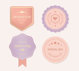 Mother's day badge and label design. Pink banner set with love mom.