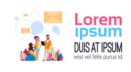 paper envelopes bubbles man woman communication chat messenger concept background flat copy space banner vector illustration