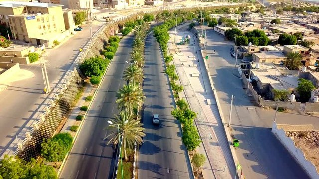 Aerial drone view of the roads in Qeshm city. Iran, Qeshm, "018 may.