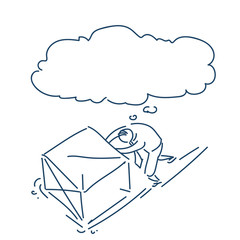 businessman pushing big box bubble hard working concept over white background sketch doodle vector illustration