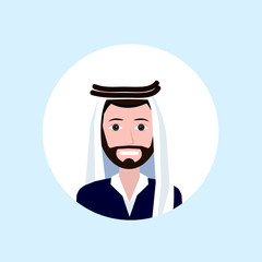 arab businessman face happy portrait on blue background, male avatar flat vector illustration