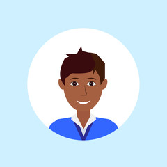 african american man face happy portrait on blue background, male avatar flat vector illustration