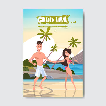 man woman hand holding couple relax beach summer holiday vacation badge Design Label. Season Holidays lettering for logo,Templates, invitation, greeting card, prints and posters. vector illustration