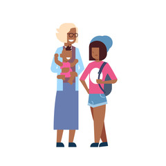 african grandmother with grandchildren, multi generation family, full length avatar on white background, successful family concept, tree of genus flat design vector illustration