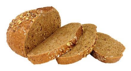 Dark rye bread and mixed seed boule bread loaf isolated on a white background