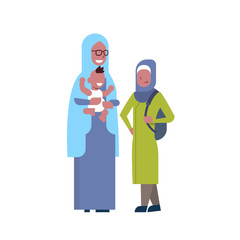 arabic grandmother with grandchildren, multi generation family, full length avatar on white background, successful family concept, tree of genus flat design vector illustration