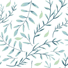 Seamless pattern with herbs and leaves