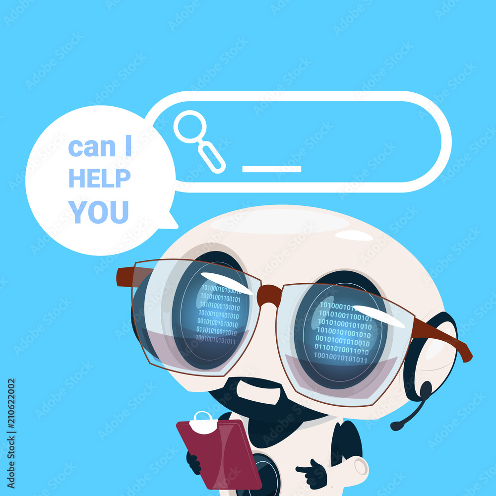 Poster support center headset agent robot client online operator, artificial intelligence customer and tech