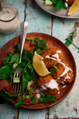  Beet falafel with tahina sauce and green salad