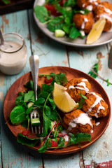  Beet falafel with tahina sauce and green salad