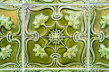 Vintage ceramic tiles wall decoration. Ceramic tiles  background