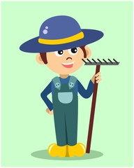 cute little kids farmer boy cartoon character