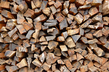 Wood for fire chopped and stacked.